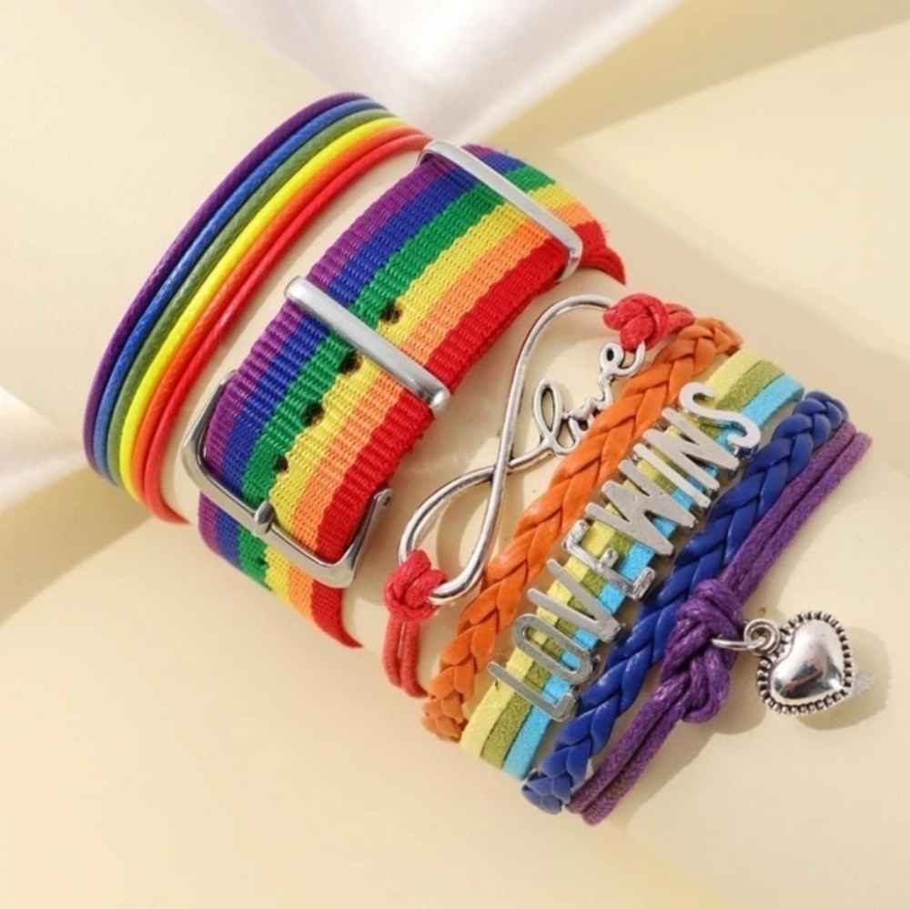 Hand Crafted Rainbow multicolored bracelets Set of 3 LGBTQIA+ Pride Adjustable - Picture 5 of 7